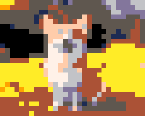 Pet photo converted to pixel art with the PICO-8 palette